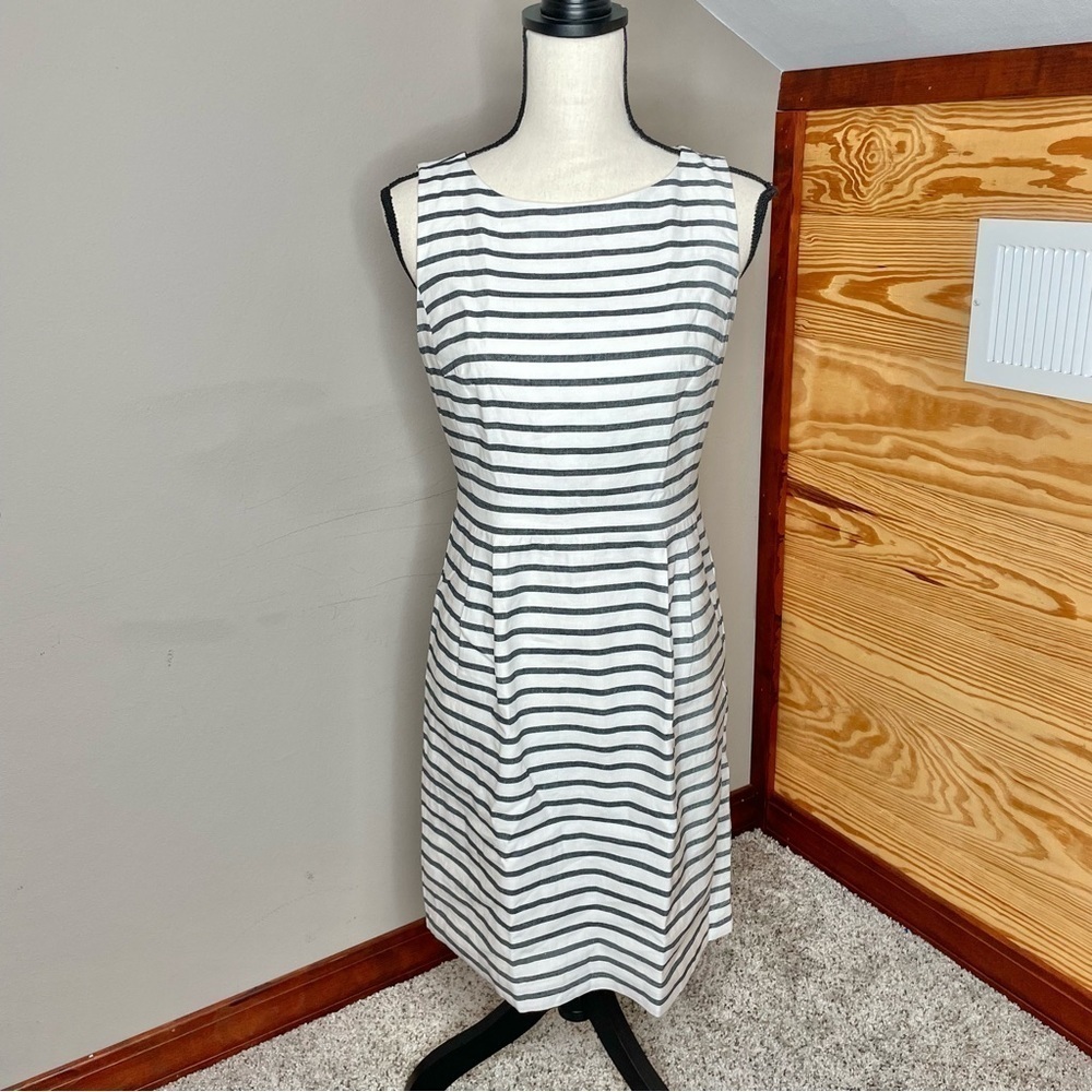 Ann Taylor Loft Grey White Stripe Linen Blend Sleeveless Mini Dress 4 NWT